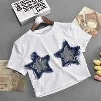 Tassel Two Stars Embroidery Casual T Shirt