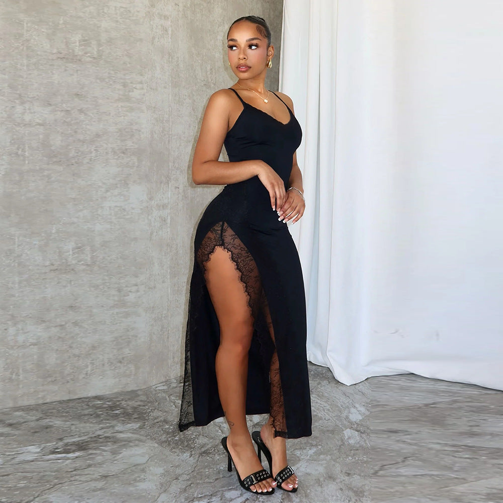 Sexy Slim Fit Side Slit Laced Party Maxi Dress