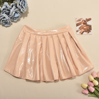 Long Sleeve Briight Leather PU Elastic Skirt Suit