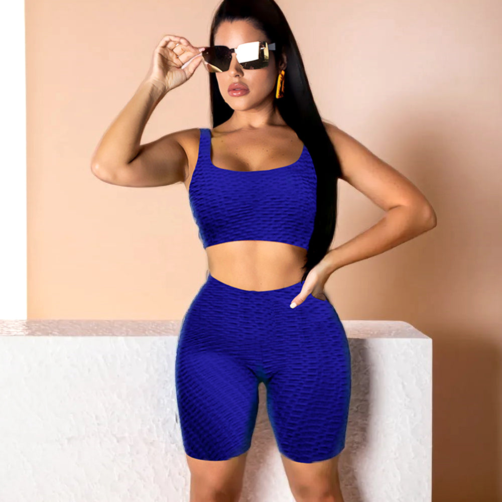 Sleeveless Bubble Jacquard Tank Top Capris Suit