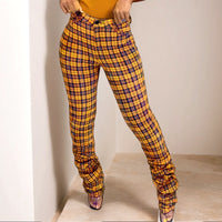 Plaid Pattern Hip Lifting Slim Fit Casual Pants