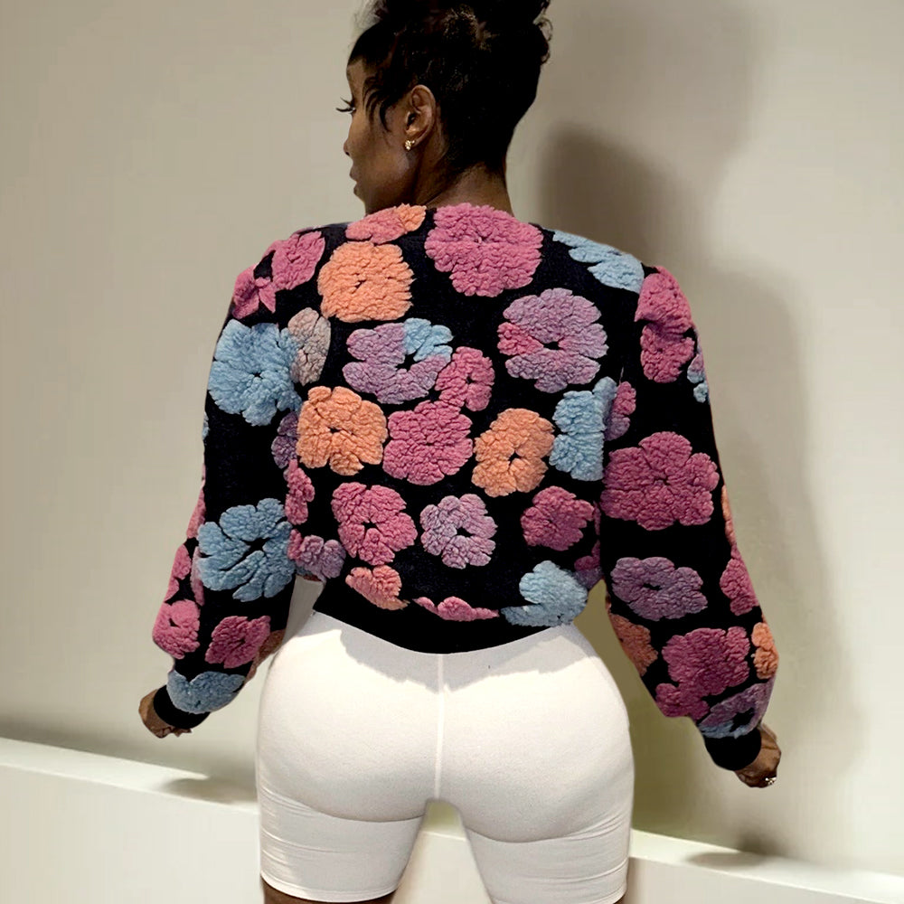 Loose Fit Flower Patched Single Breasted Blouson Jacket