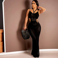 Double Strap Halter Neck Knitted Beach Maxi Dress