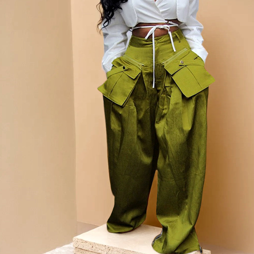 Detachable Three Dimensional Pocket Wide Leg Pants