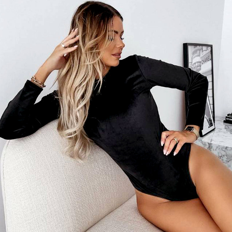 Long Sleeve Round Neck Crotch Sexy Bodysuit