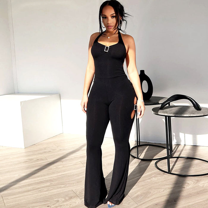 Sleeveless Slim Fit  Micro Flared Wide Leg Jumpsuit