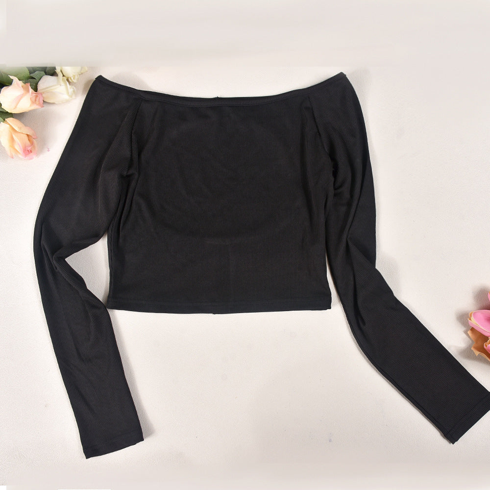 Off Shoulder Long Sleeve Solid Slim Fit Crop Top