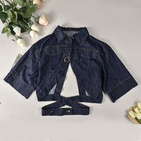 Short Sleeve Buttoned Hem Denim Jacket