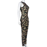 Military Printed Sleeveless Slim Fit Jumpsuit