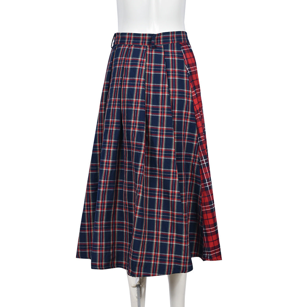 Womens Plaid Pleated Casual Wrap Skirt