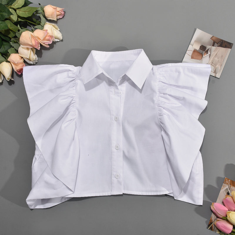 Short Sleeve Lotus Leaf Sleeve Crop Shirt Blouse