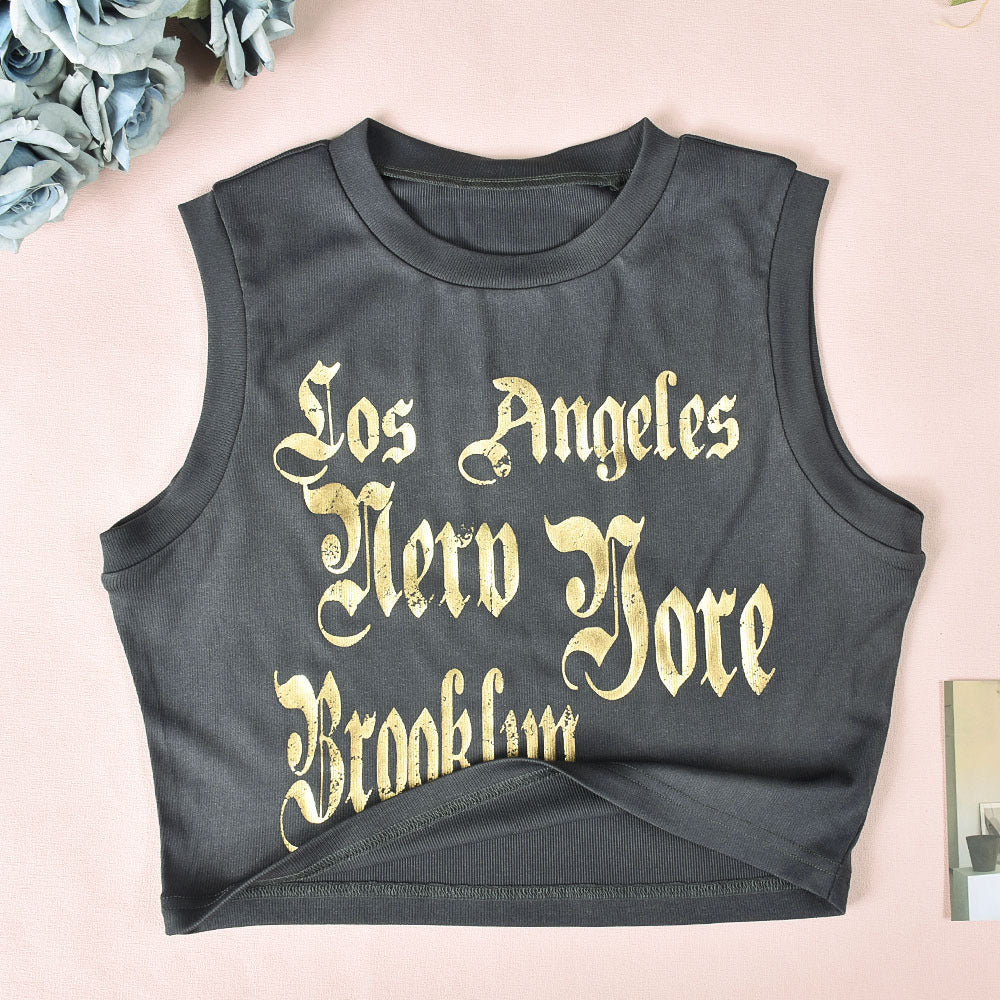 Sleeveless Workout Casual Letter Printing Tank Top