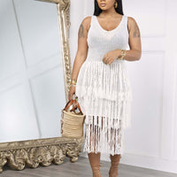 Sleeveless Tassel Mesh Beach Casual Dress