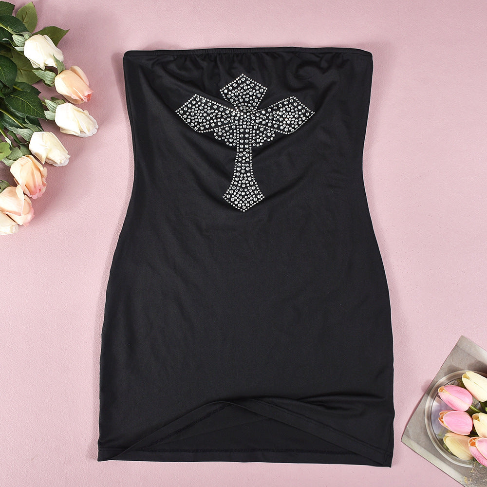 Y2K Cross Diamond Pointed Slim Fit Tube Dress