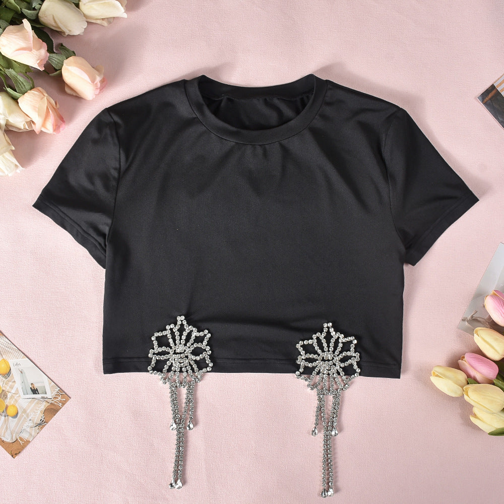 Metal Decoration Short sleeve Casual Top