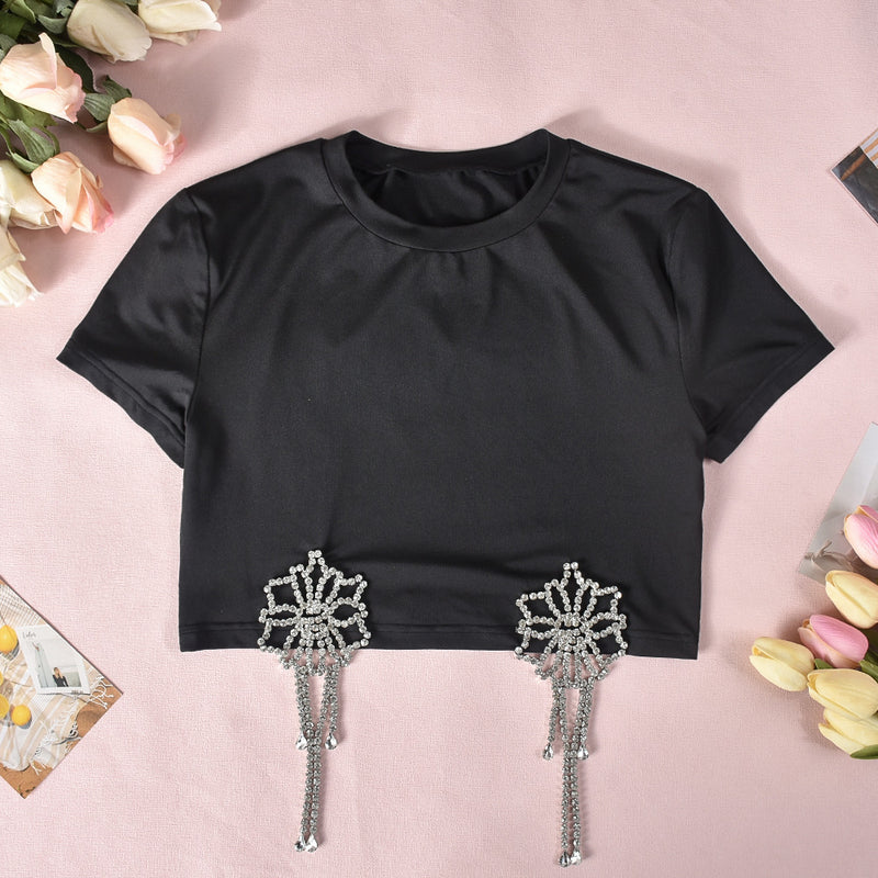 Metal Decoration Short sleeve Casual Top