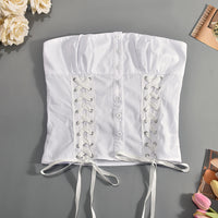 Off Shoulder Pleated Lace Up Chest Wrap Tube Top