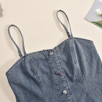 Suspenders Wrapped Buttoned Washed Jumpsuit