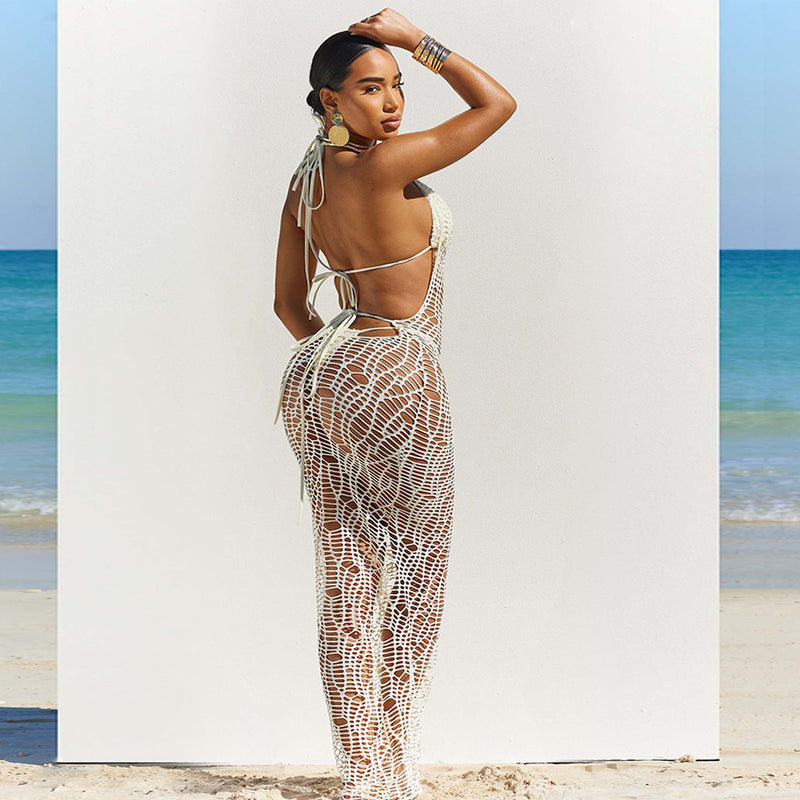 Halter Neck Bare Back Beach Long Skirt Suit