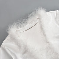 Fur Edged Elastic Leather Open Front Jacket Short Suit