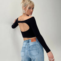 Off Shoulder Long Sleeve Solid Slim Fit Crop Top