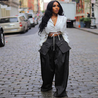 Detachable Three Dimensional Pocket Wide Leg Pants