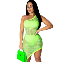 Sexy Mesh Oblique One Shoulder 3 Piece Set