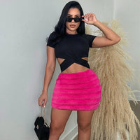 Zipper Filled Plush Fur Casual Mini Skirt