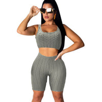 Sleeveless Bubble Jacquard Tank Top Capris Suit