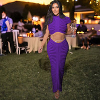 Stripe See Through Nightclub Maxi Skirt Suit