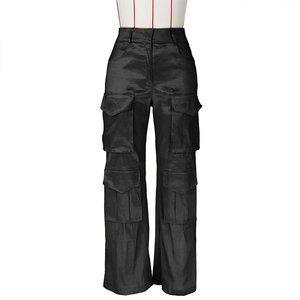 High Waist Multi Pockets Cargo Long Pants