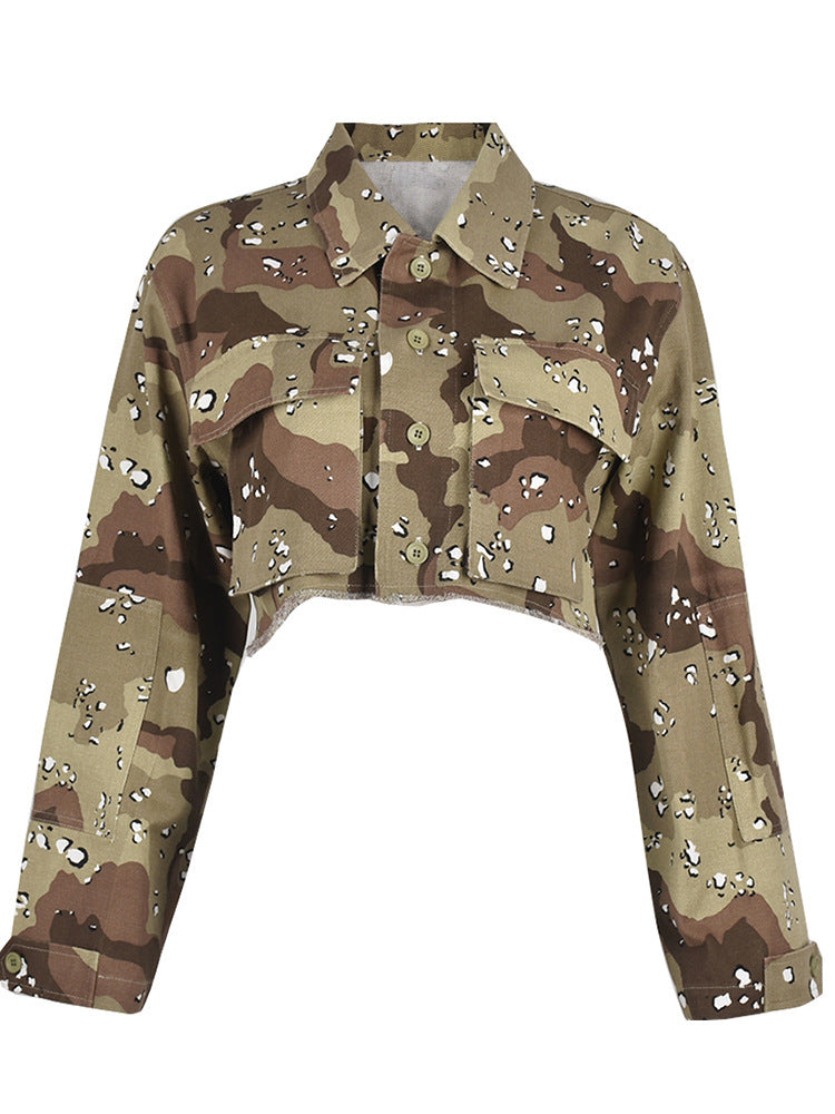 Long Sleeve Camouflage Front Pocket Shirt Jacket