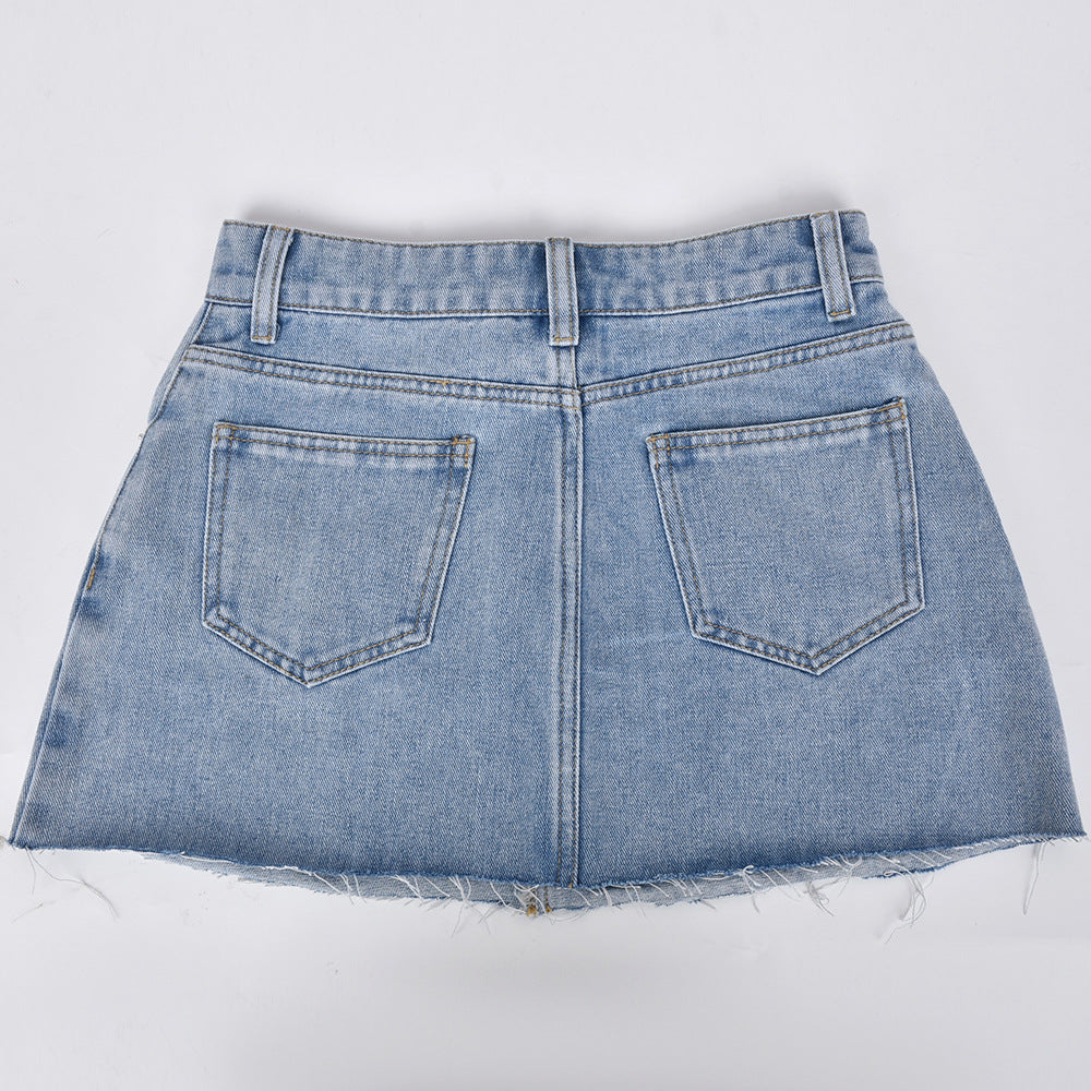 Denim Tassel Cross Stitch Casual Mini Skirt