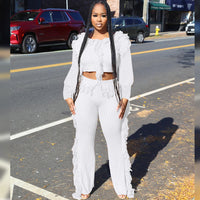 Long Sleeve Tassel Point Sweat Pants Suit