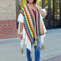 Geometric Knitted Hand Hook Tassel Cardigan