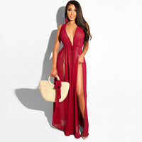 Sleeveless Chiffon Cape Beach Cut Out Long Dress