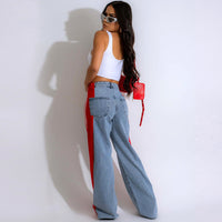 Three Stripe Stitching Wide Leg Denim Long Pants