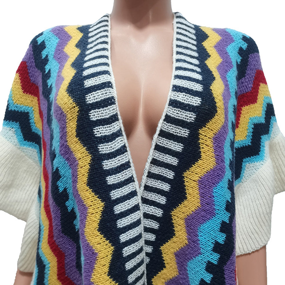 Geometric Knitted Hand Hook Tassel Cardigan