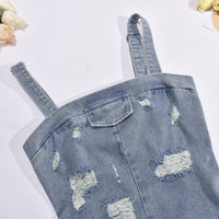 Suspenders Trendy Ripped Washed Denim Jumpsuit