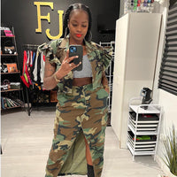 Short Sleeve Camouflage Cut Out Crop Jacket