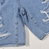 Washed High Waist Tassel Denim Shorts