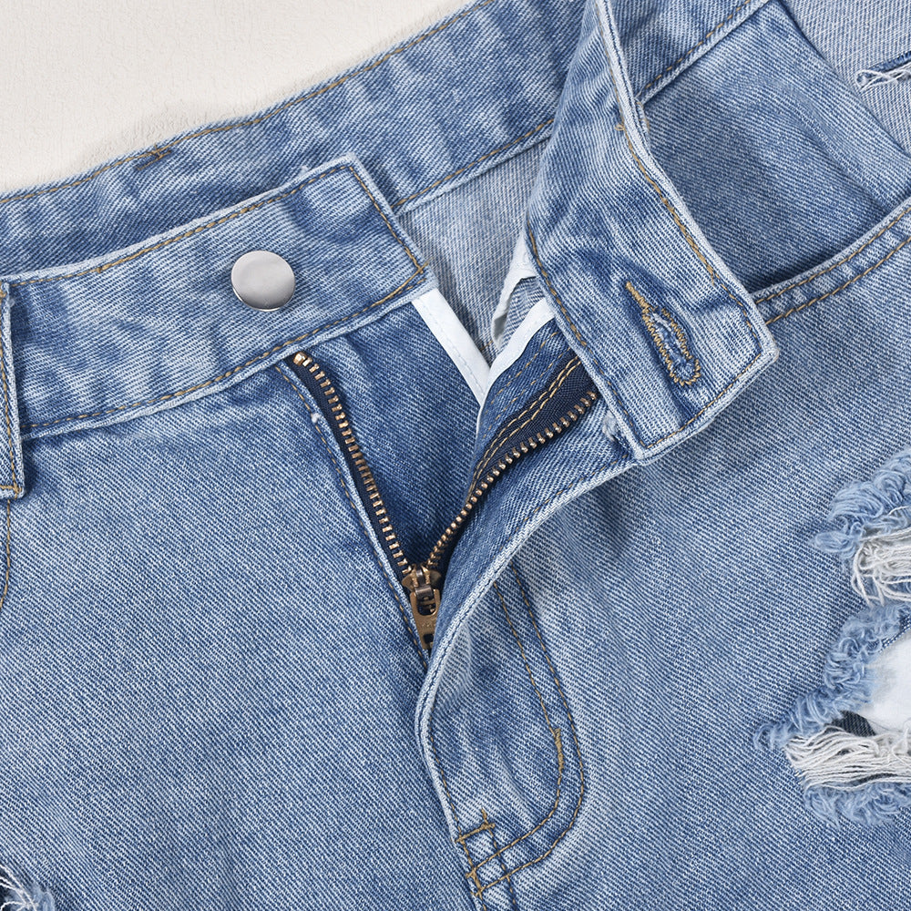 Washed High Waist Tassel Denim Shorts