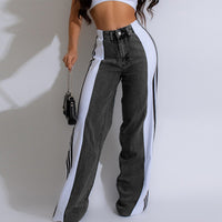 Three Stripe Stitching Wide Leg Denim Long Pants